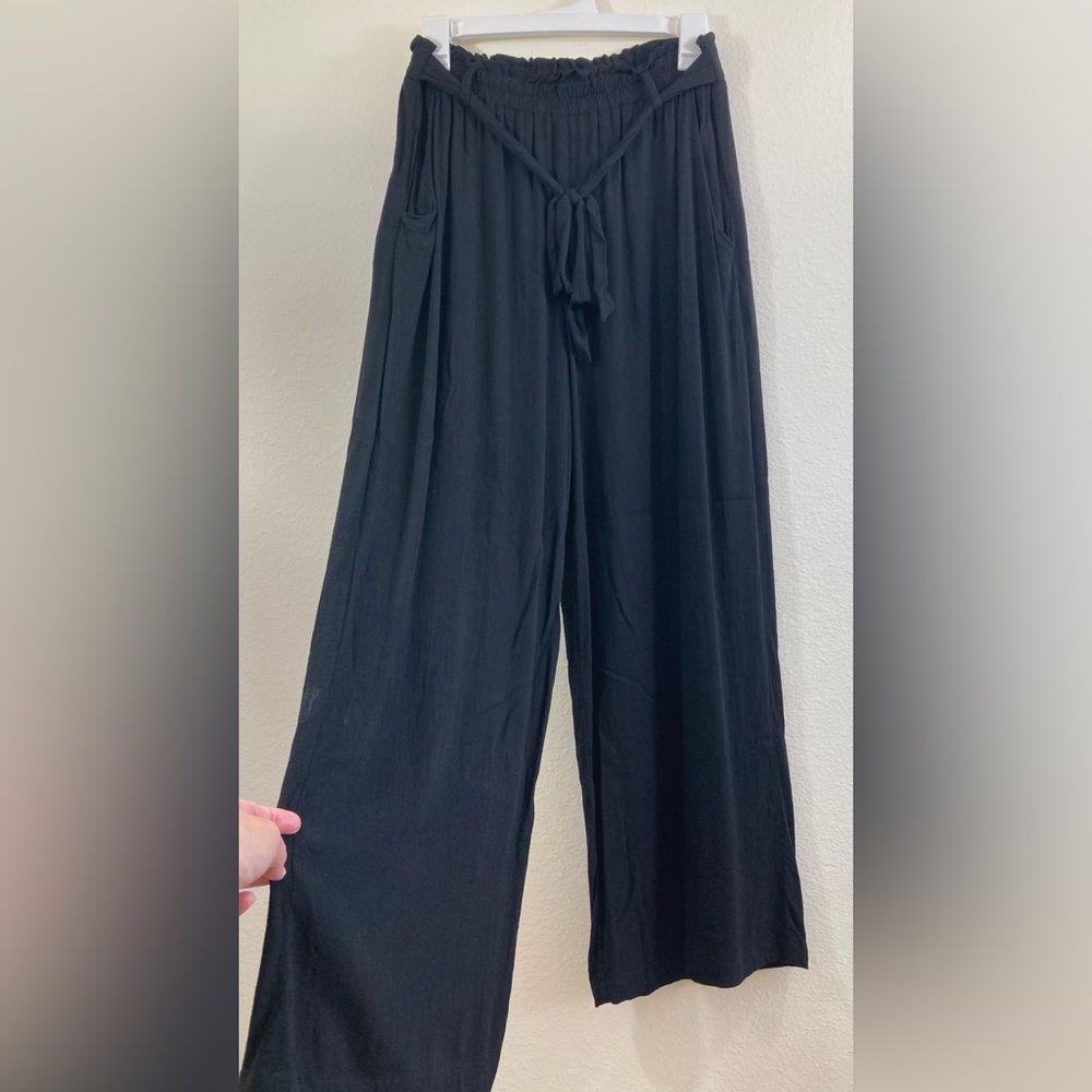LuLaRoe Dianne Pants Size S Black Paper Bag Waist Wide Leg